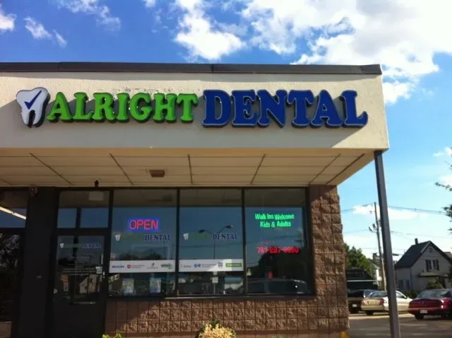 Alright Dental storefront on Washington Street in Stoughton